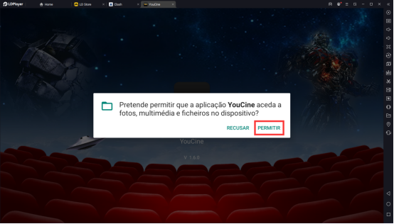 Permissões do aplicativo YouCine